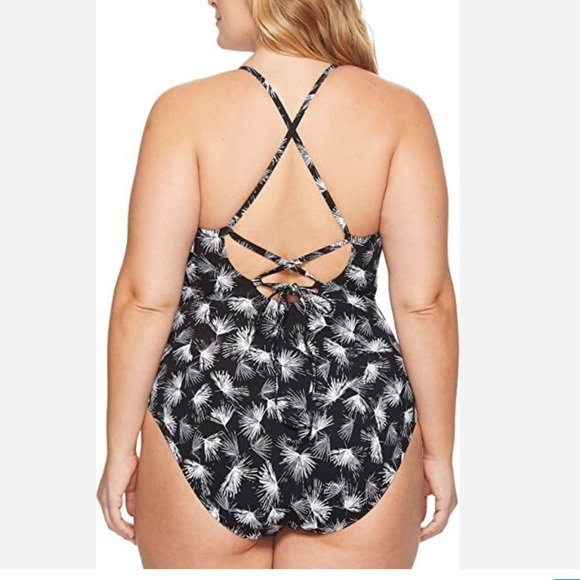 La Blanca Black White Crossback Palm Print One-Piece Swimsuit NWOT sz 22W - Picture 2 of 10